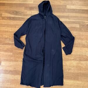 Elegantees navy blue hooded open front maxi robe warm-up size XL
 b58